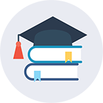 Graphic of two stacked books with a mortar board on top of them